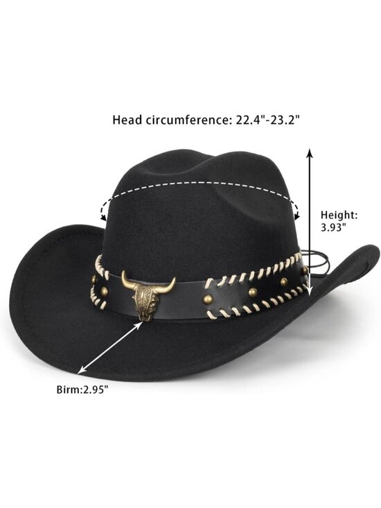 Women’s Black Western Cowboy Hat with Bull Charm Leather Band Style (Size:S-M) main image 4